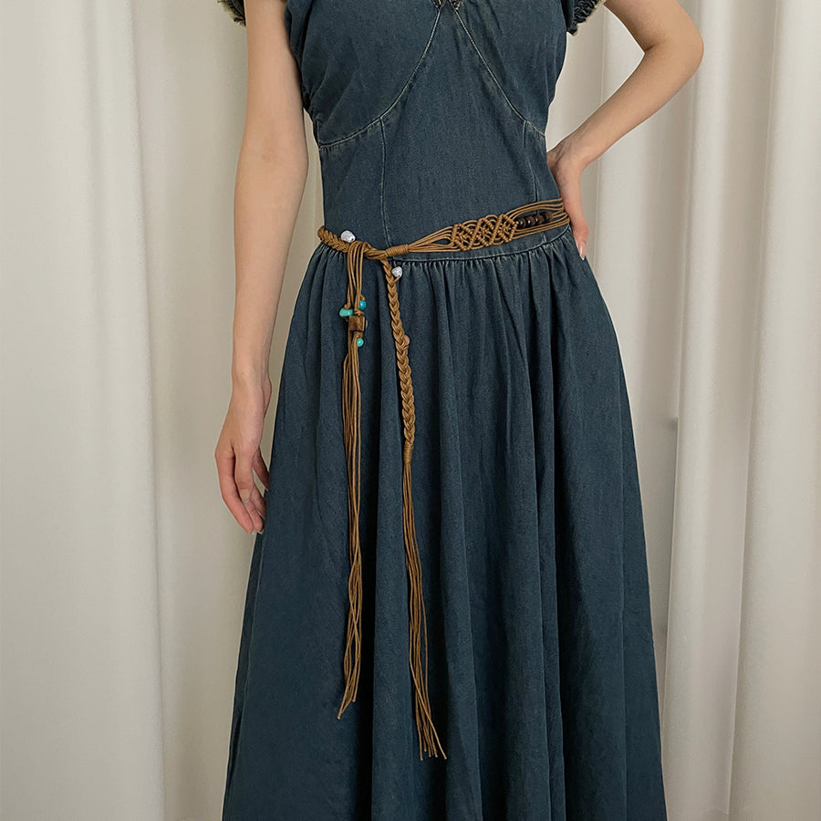 Beco - Blue Beaded Boho Braided Waist Belt