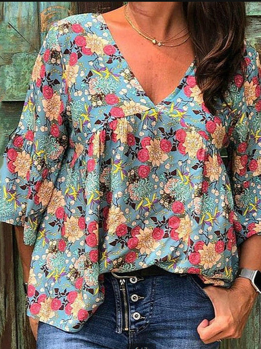 Women'S Floral V-Neck Top