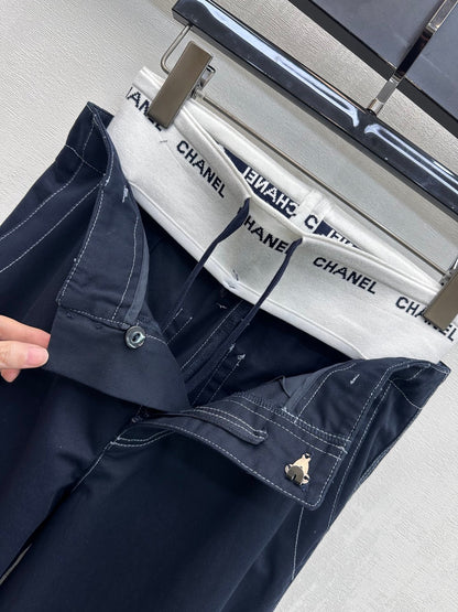 CC Drawstring Webbing Trousers Dark Navy Cotton Tencel 350184