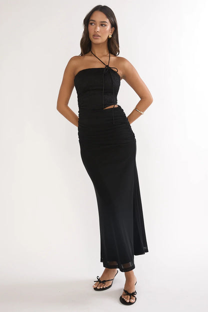 Truths Cut-Out Waist Ruched Maxi Dress Black