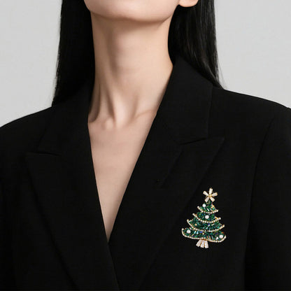 Elegant Crystal Pearl Christmas Tree Brooch