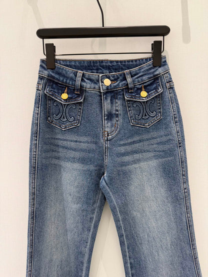 Celine 26S Flap Pocket Flared Jeans Union Wash Cotton 351198