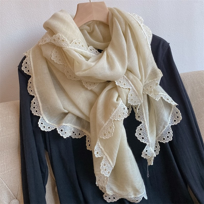 Fashion Lace Crochet Solid Color Long Scarf