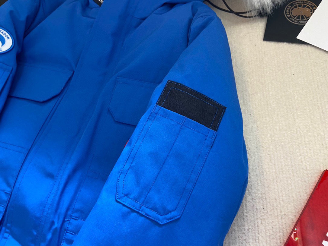 Canada Goose Children Jacket Wolf Fur Blue Polyester Cotton