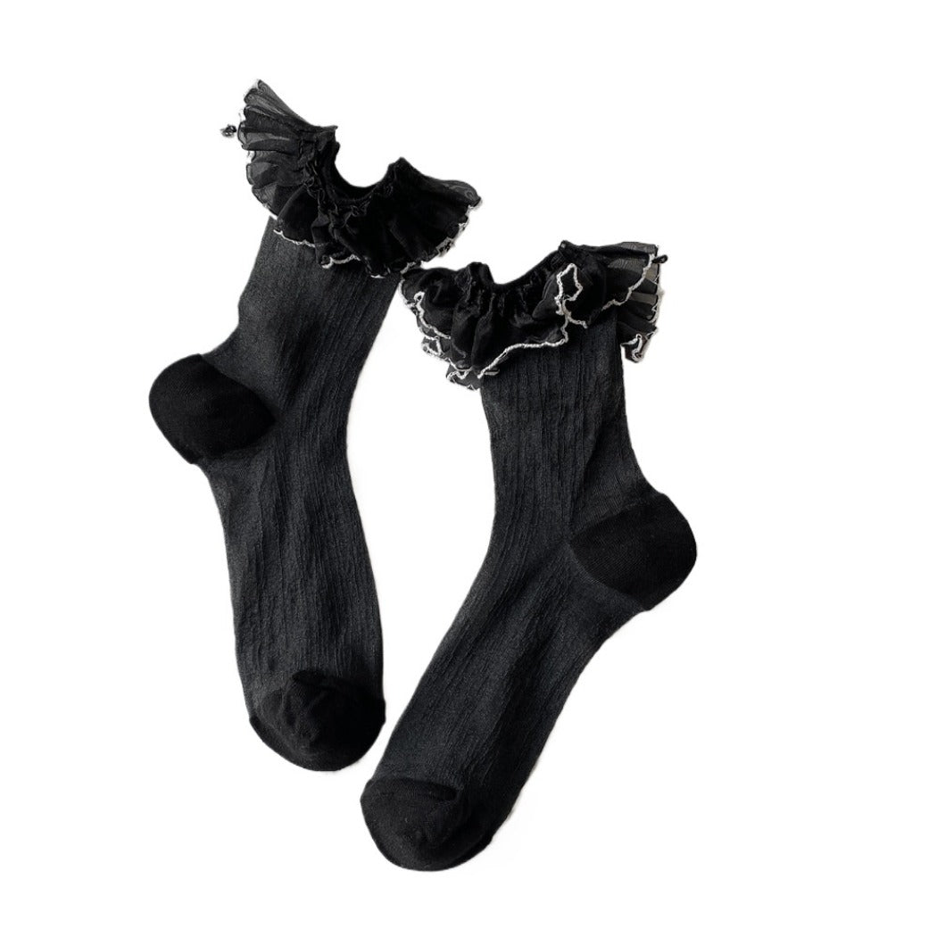 Rufia - Breathable Lace Trim Ballet Socks - Sweet &amp; Soft