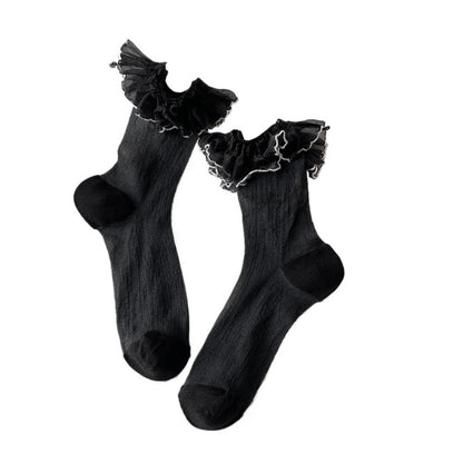 Rufia - Breathable Lace Trim Ballet Socks - Sweet &amp; Soft