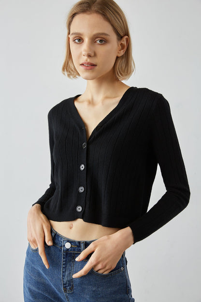 Abril Black Button-Up Cardigan