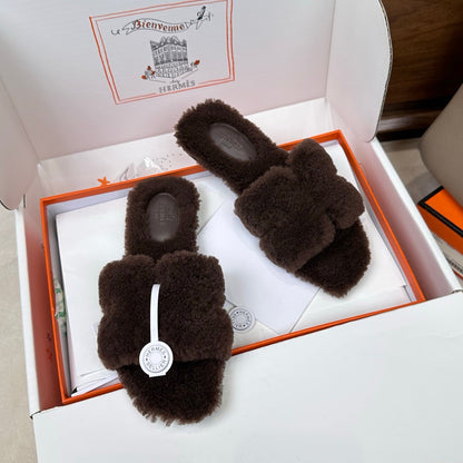 HM Oran Sandal Chocolate Wool 598201