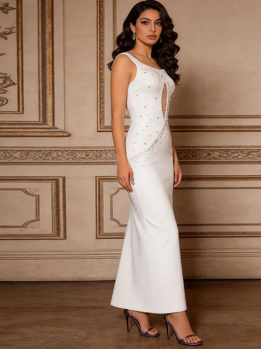 Avalynn Sleeveless Beaded Cutout Maxi Dress