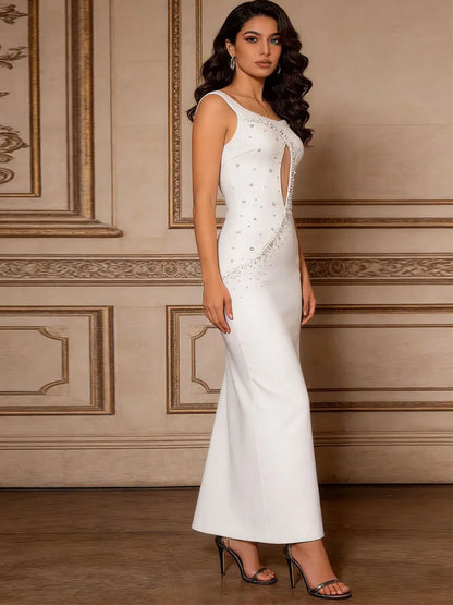Avalynn Sleeveless Beaded Cutout Maxi Dress