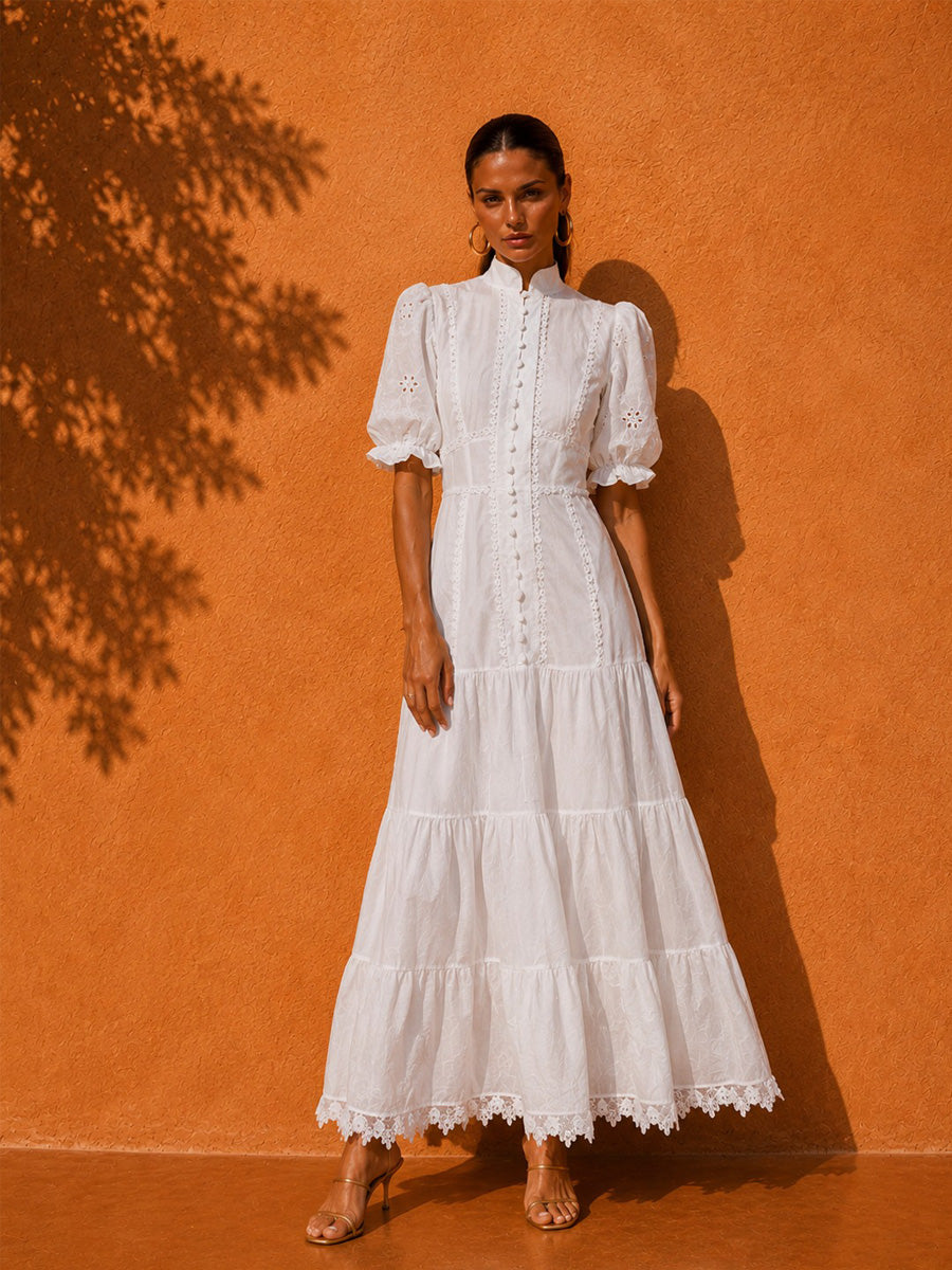 Allison Single-Breasted Embroidered Midi Dress