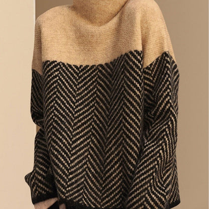 Loose Fit Colorblock Half Turtleneck Sweater