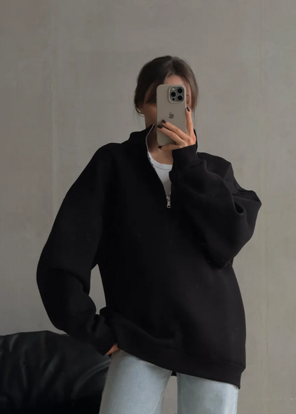 Oversized Cotton Blend Sweatshirt With High Collar