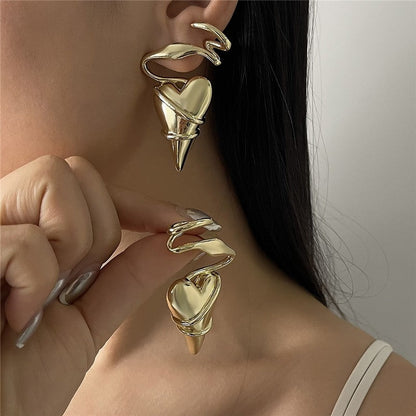 Geometric Line Wrapped Heart Earrings