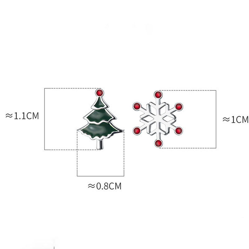 Asymmetrical Christmas Tree Snowflake Stud Earring