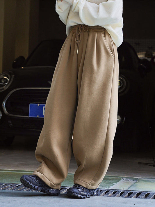 Casual Loose Wide Leg Drawstring Solid Color Pants