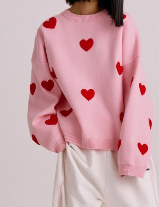 Casual Heart Embroidery Thicken Warm Knit Sweater