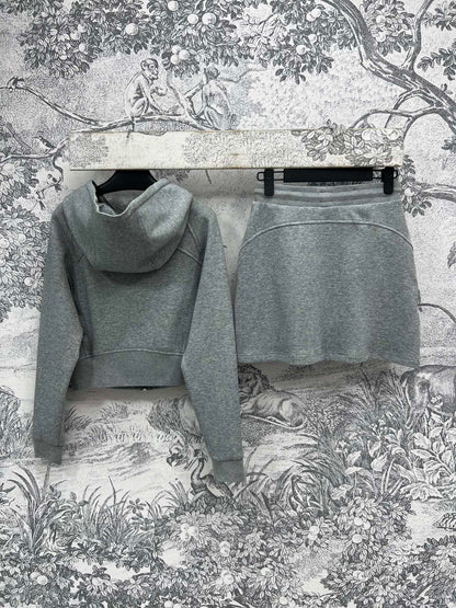 Prada 25 Hooded Jacket and Skirt set Black and Gray Cotton
