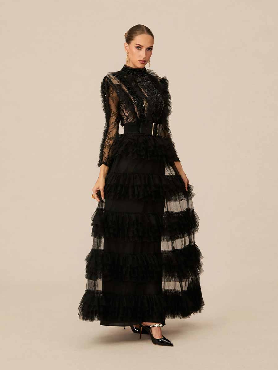 Annabel Lace Ruffled Maxi Dress