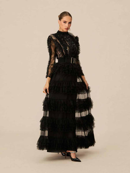 Annabel Lace Ruffled Maxi Dress