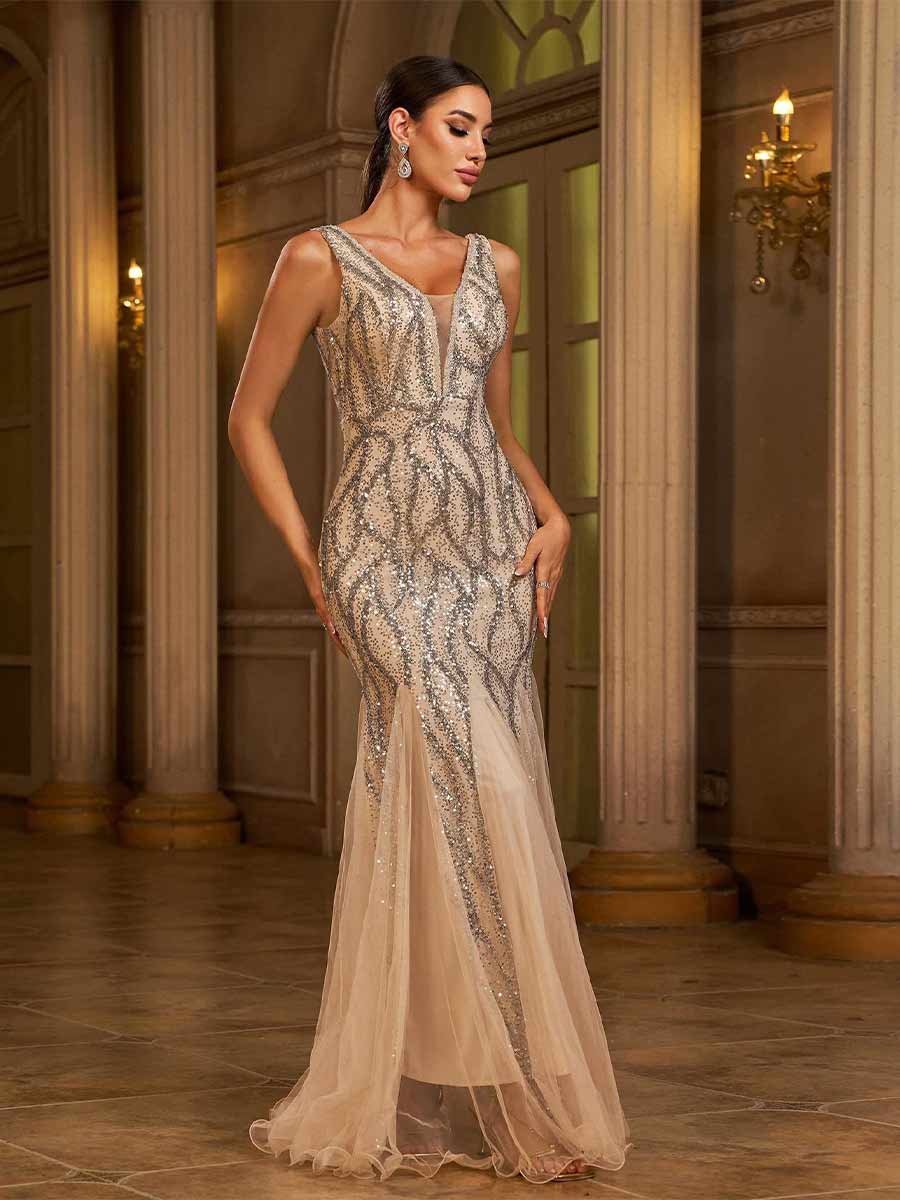 Isolde Mesh V-neck Maxi Dress