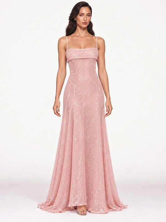 Mabel Sequin Crochet Spaghetti Strap Maxi Dress