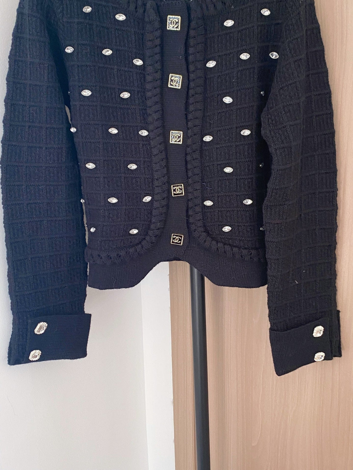 Chanel 2025 Cardigan With Rhinestone Embellishment Black Wool