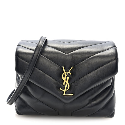 Calfskin Y Quilted Monogram Toy Loulou Crossbody Bag Black