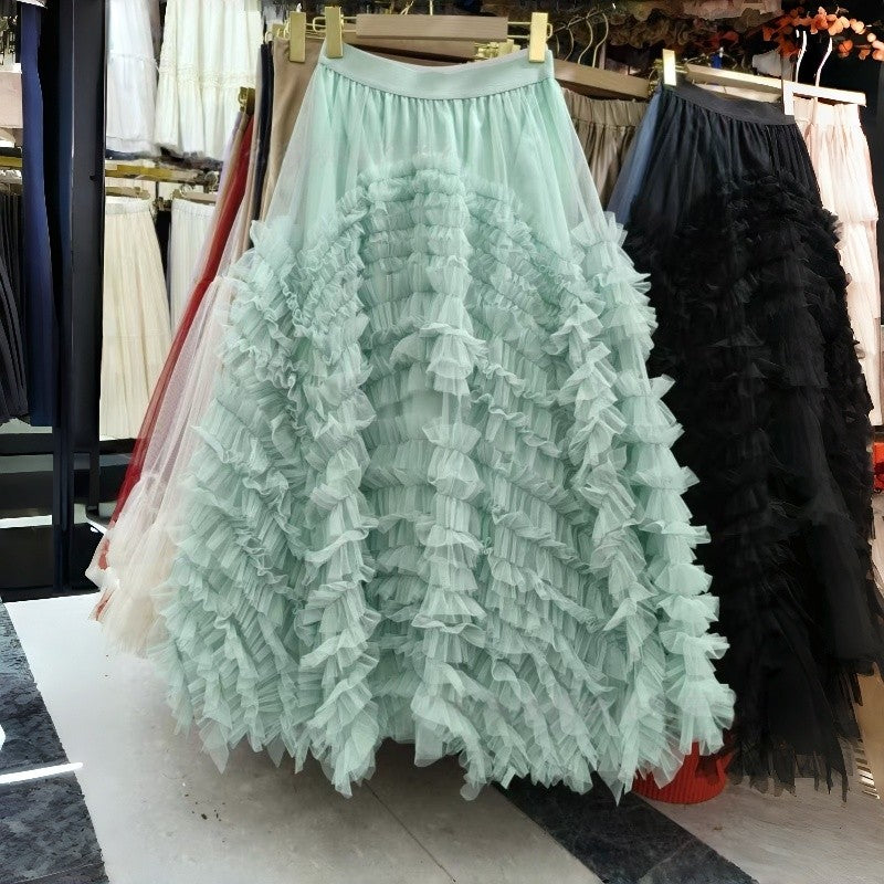Sheer Slimming Layered Midi Skirt Polyester Loose Paneled