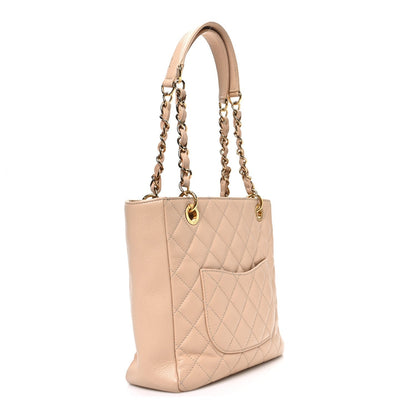 Caviar Quilted Petit Shopping Tote PST Beige Clair