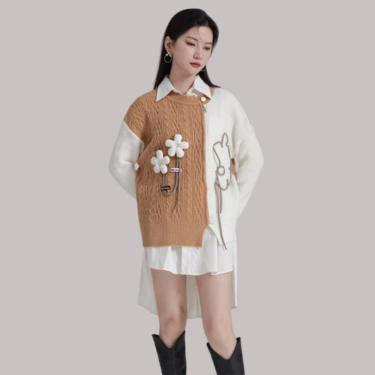 Color-Block Zipper Sweater