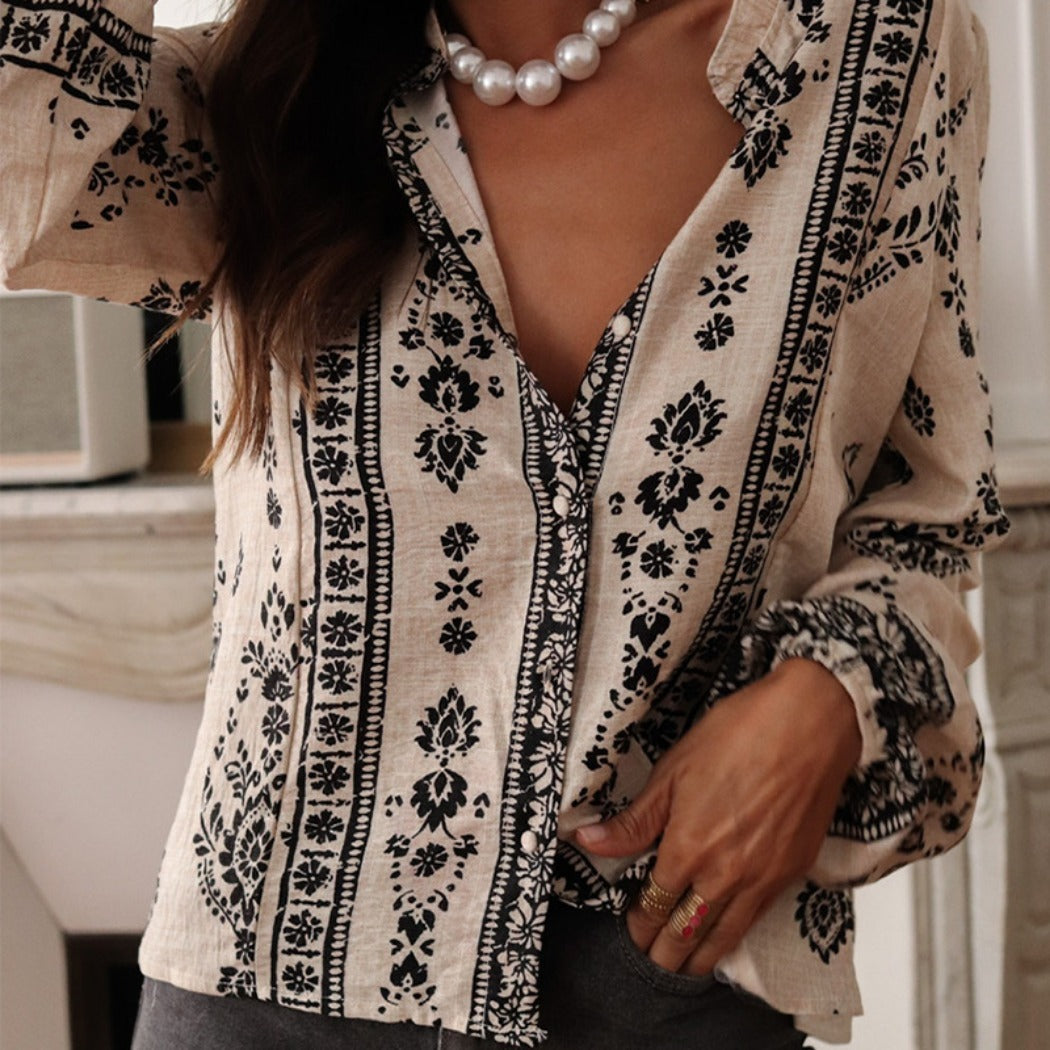 Crosa - Boho Elegant Floral Long Sleeves Blouse