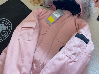 Canada Goose Children Jacket Wolf Fur Sandy Pink Polyester Cotton