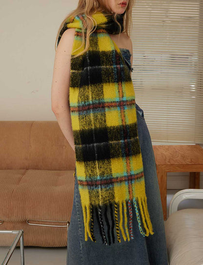 Fall Winter Classic Plaid Tassel Warm Scarf