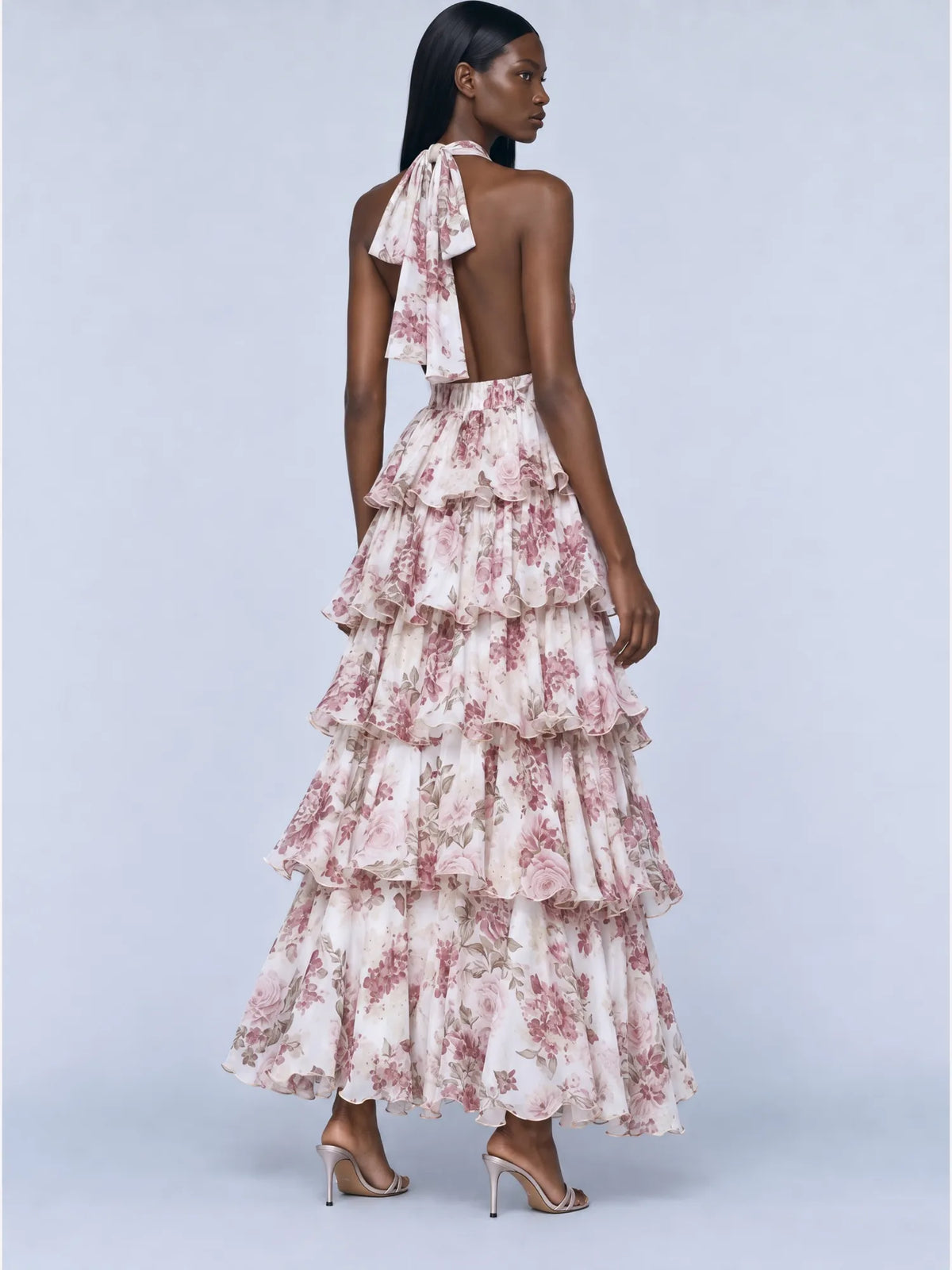 Sabina Tiered Printed Chiffon Maxi Dress