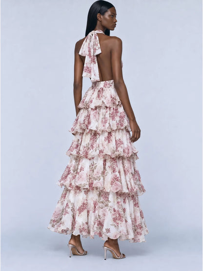 Sabina Tiered Printed Chiffon Maxi Dress