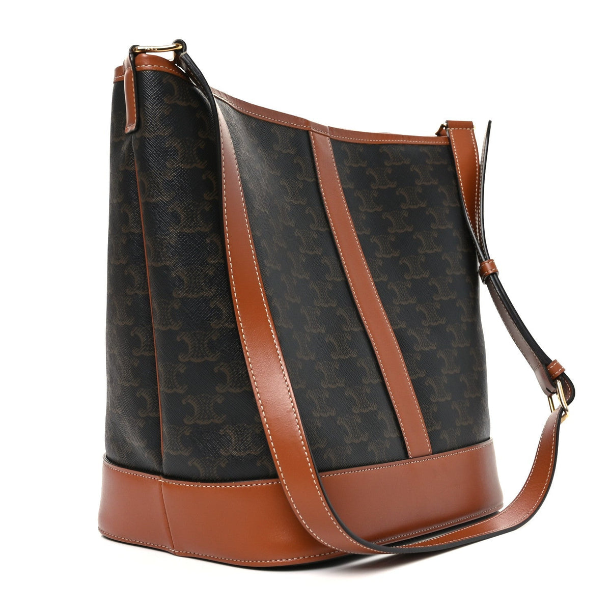 Triomphe Canvas Calfskin Medium Bucket Bag Tan