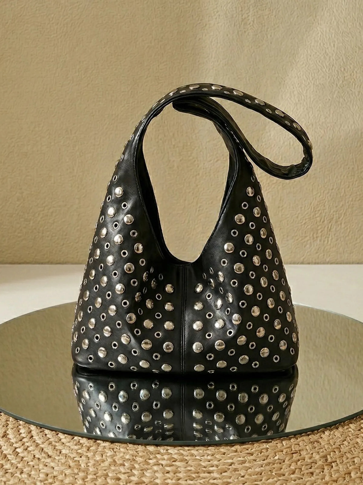 Vivian Round Studded Underarm Bucket Bag