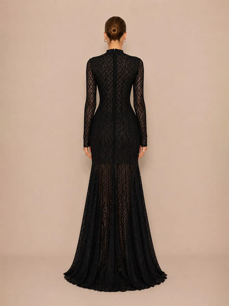 Helena Fitted Long-Sleeve Lace Maxi Dress