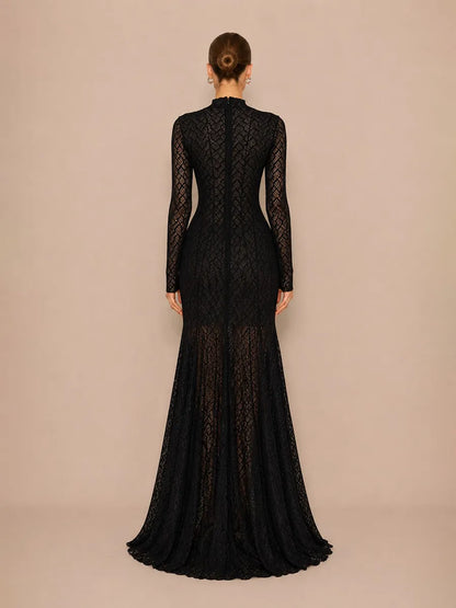 Helena Fitted Long-Sleeve Lace Maxi Dress