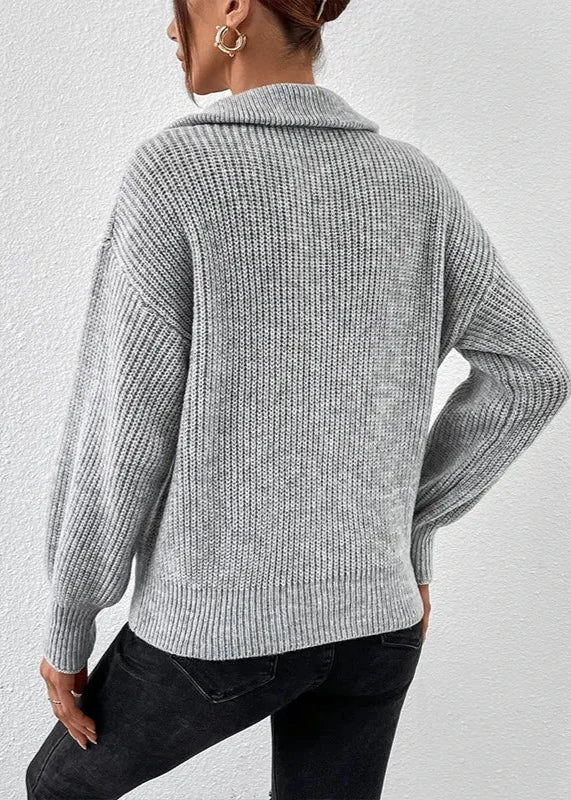 Cozy Knit Sweater With Zipper Detail