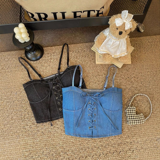 Vesty - Denim Bustier Adjustable Top - Classic &amp; Casual