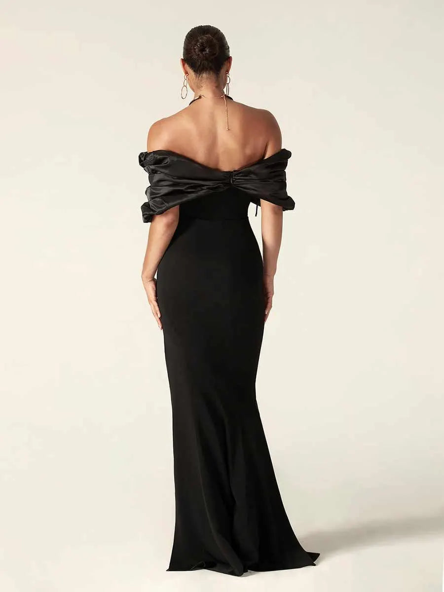 Nevaeh Crepe Ruffle Shoulder Maxi Dress