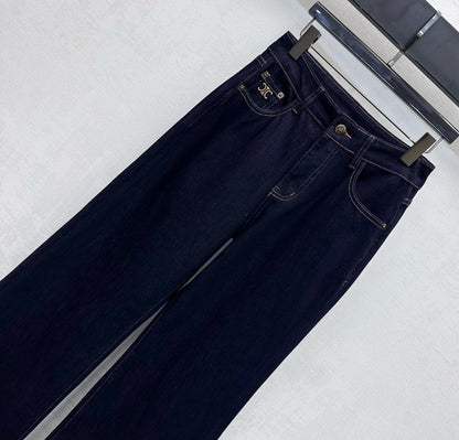 Celine Logo Straight-Leg Jeans Dark Blue Polyester Cotton 351743