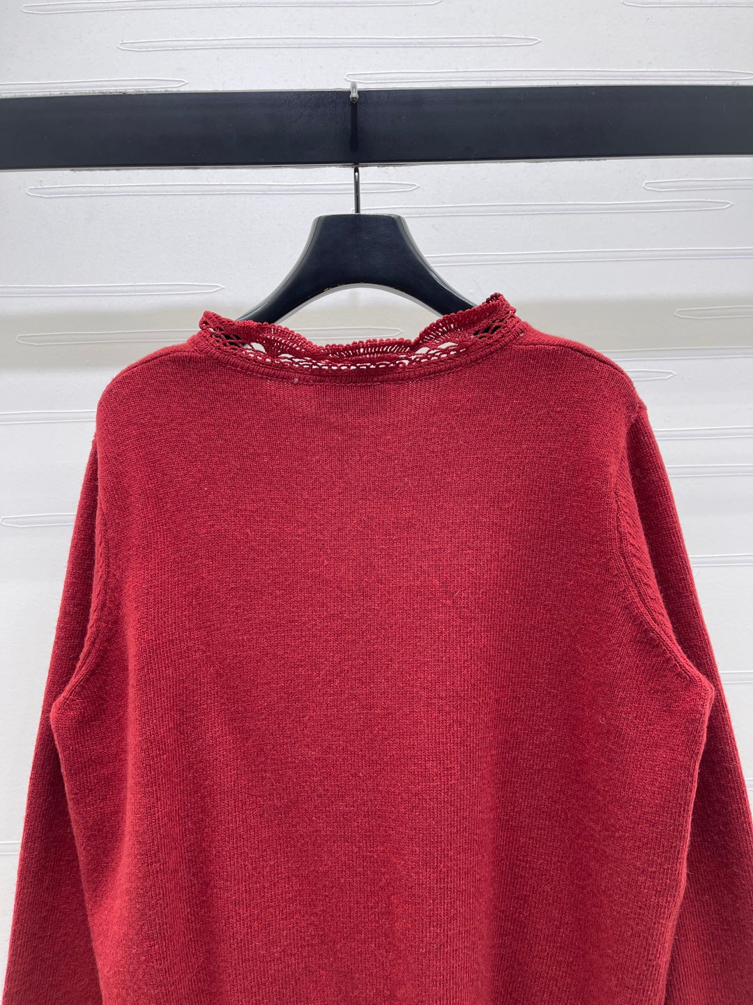 CC 26 Lace-Trimmed Knit Cardigan Red Wool 340992