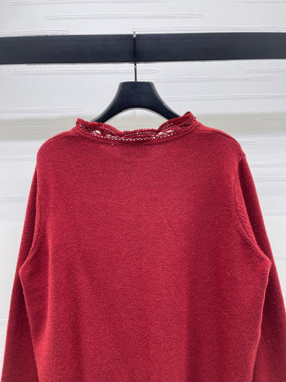 CC 26 Lace-Trimmed Knit Cardigan Red Wool 340992