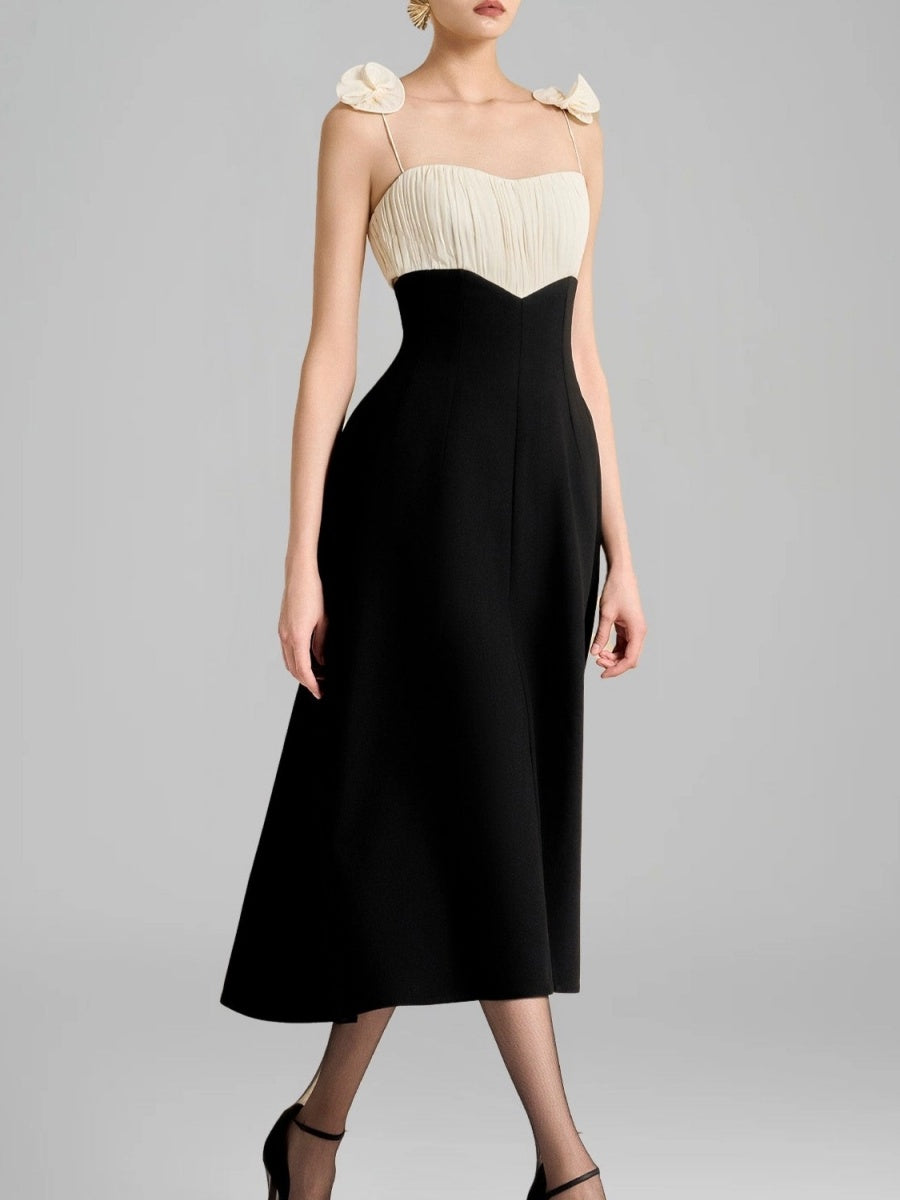 Vivienne Floral-Shoulder Strapless Midi Dress