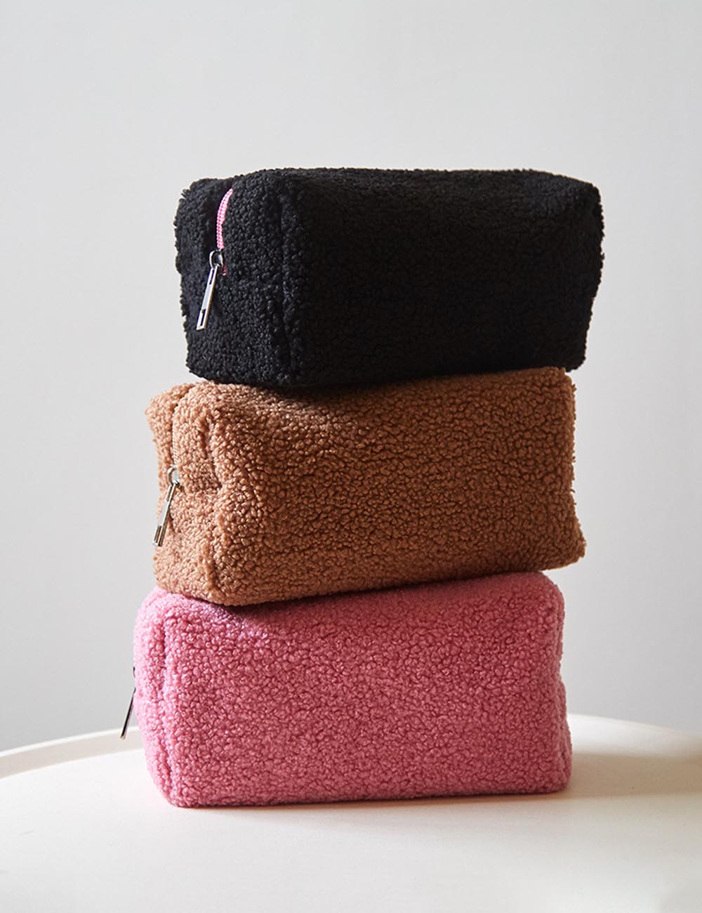 Solid Color Plush Portable Cosmetic Bag