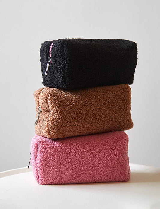 Solid Color Plush Portable Cosmetic Bag