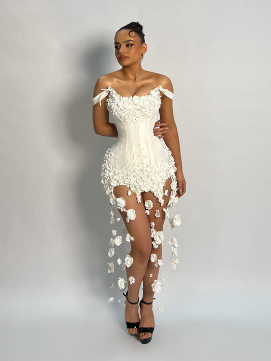 Adela Sexy Strapless Bodycon Mini Dress In White